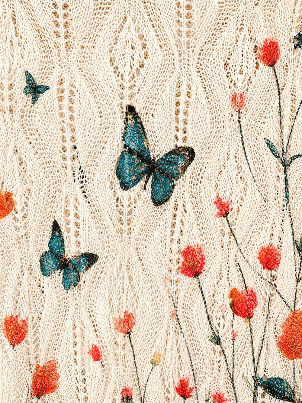 Boho Crochet Floral & Butterfly Open Knit Sweater Top Naturecore Fairy Indie - Picture 5 of 6